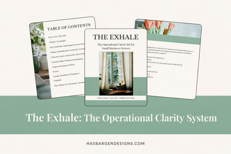 Header graphic for The Exhale: Operational Clarity System featuring calm workspace imagery.